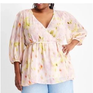 Future Collective Women’s  Multicolor 3/4 Sleeve V Neck Wrap Blouse